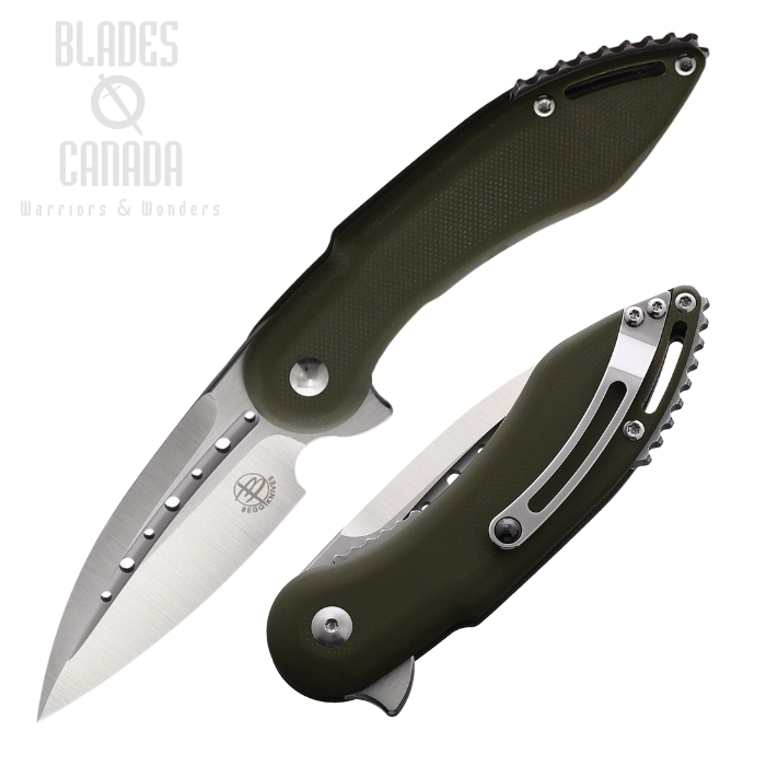 Begg Knives Mini Glimpse Flipper Folding Knife, D2 Satin, G10 OD Green, BG006